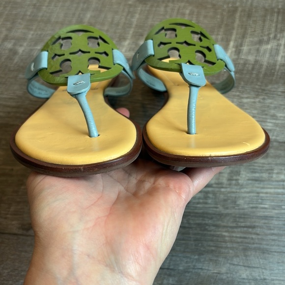 Tory Burch Miller T Strap Sandals Women’s 6M Green & Blue Leather - Picture 3 of 12